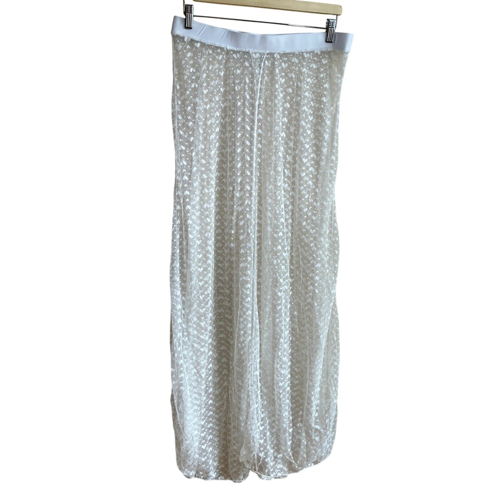 Unbranded Heart Lace Sheer Mesh Pants 2XL White Women Heart Pattern Overlay